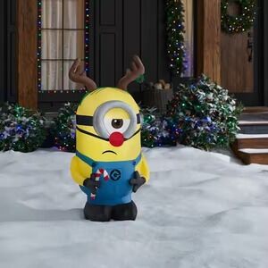 Gemmy Christmas Airblown Inflatable Minion Stuart Rudolph Disguise Antlers Nose
